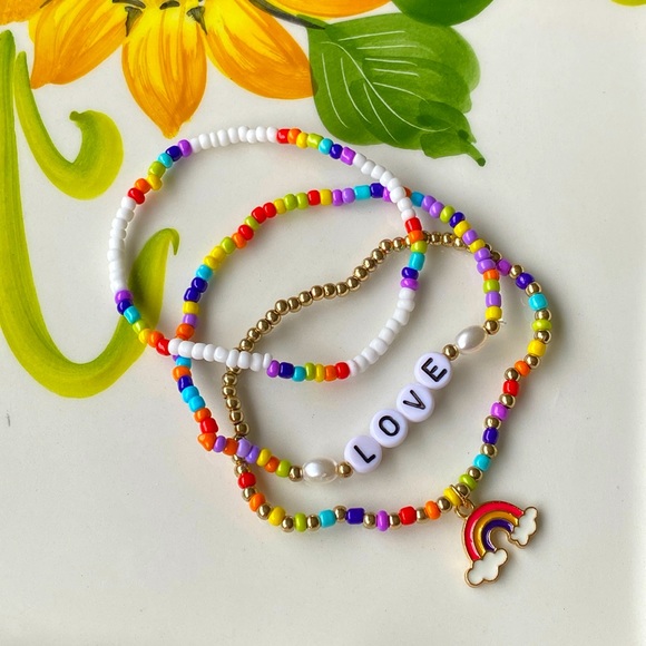Rainbow Beaded Stretch Bracelet - Picture 1 of 7